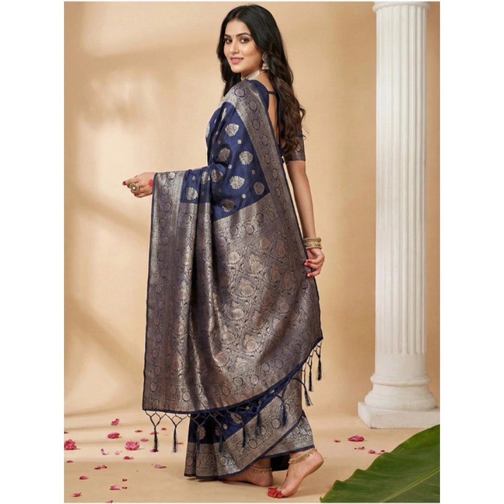 Seduva Women's Silk Blend Printed Saree With Unstitched Blouse 5.5Mtr (Navy Blue)