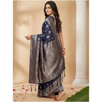Seduva Women's Silk Blend Printed Saree With Unstitched Blouse 5.5Mtr (Navy Blue)