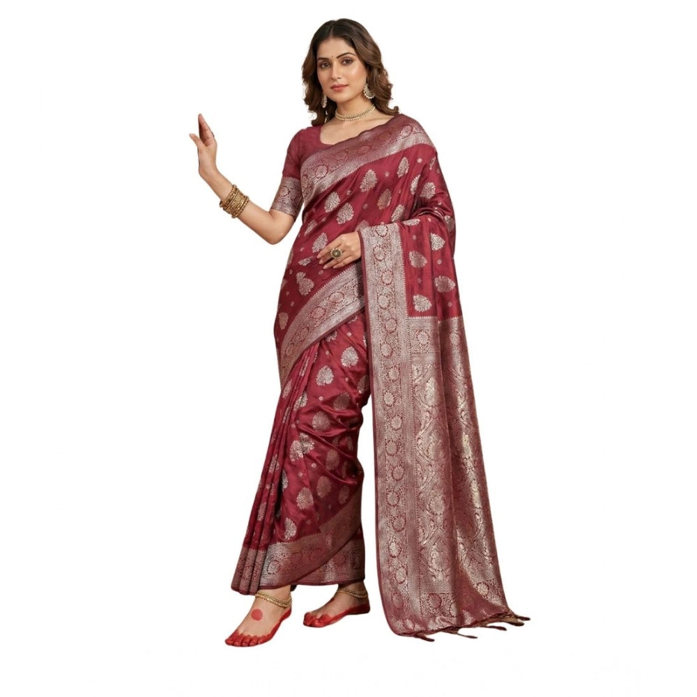 Seduva Women's Silk Blend Printed Saree With Unstitched Blouse 5.5Mtr (Maroon)