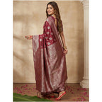 Seduva Women's Silk Blend Printed Saree With Unstitched Blouse 5.5Mtr (Maroon)