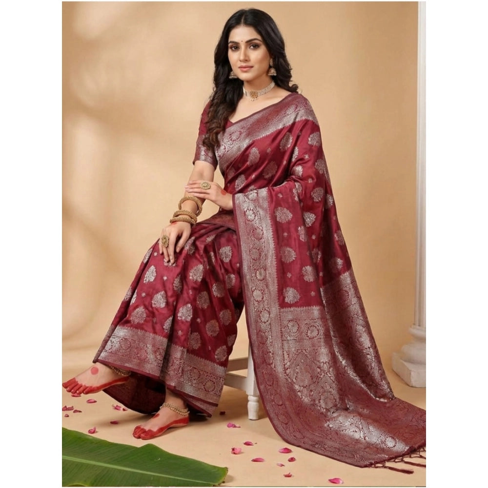 Seduva Women's Silk Blend Printed Saree With Unstitched Blouse 5.5Mtr (Maroon)