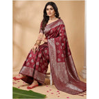 Seduva Women's Silk Blend Printed Saree With Unstitched Blouse 5.5Mtr (Maroon)