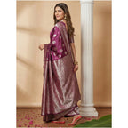 Seduva Women's Silk Blend Printed Saree With Unstitched Blouse 5.5Mtr (Purple)