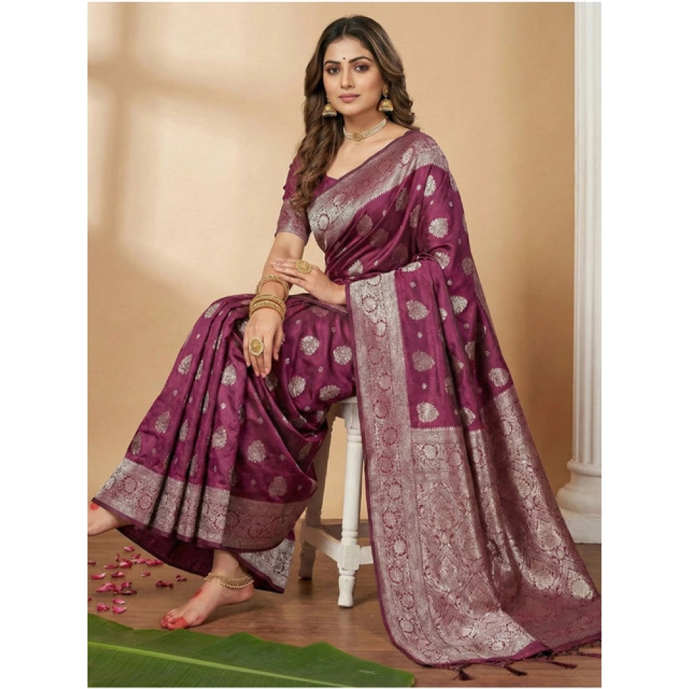 Seduva Women's Silk Blend Printed Saree With Unstitched Blouse 5.5Mtr (Purple)