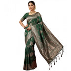 Seduva Women's Silk Blend Printed Saree With Unstitched Blouse 5.5Mtr (Dark Green)
