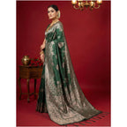 Seduva Women's Silk Blend Printed Saree With Unstitched Blouse 5.5Mtr (Dark Green)