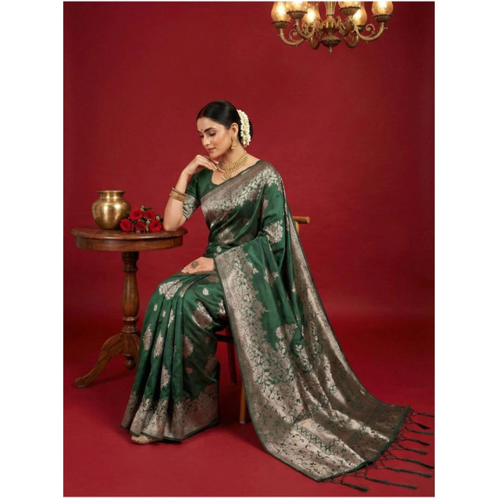 Seduva Women's Silk Blend Printed Saree With Unstitched Blouse 5.5Mtr (Dark Green)