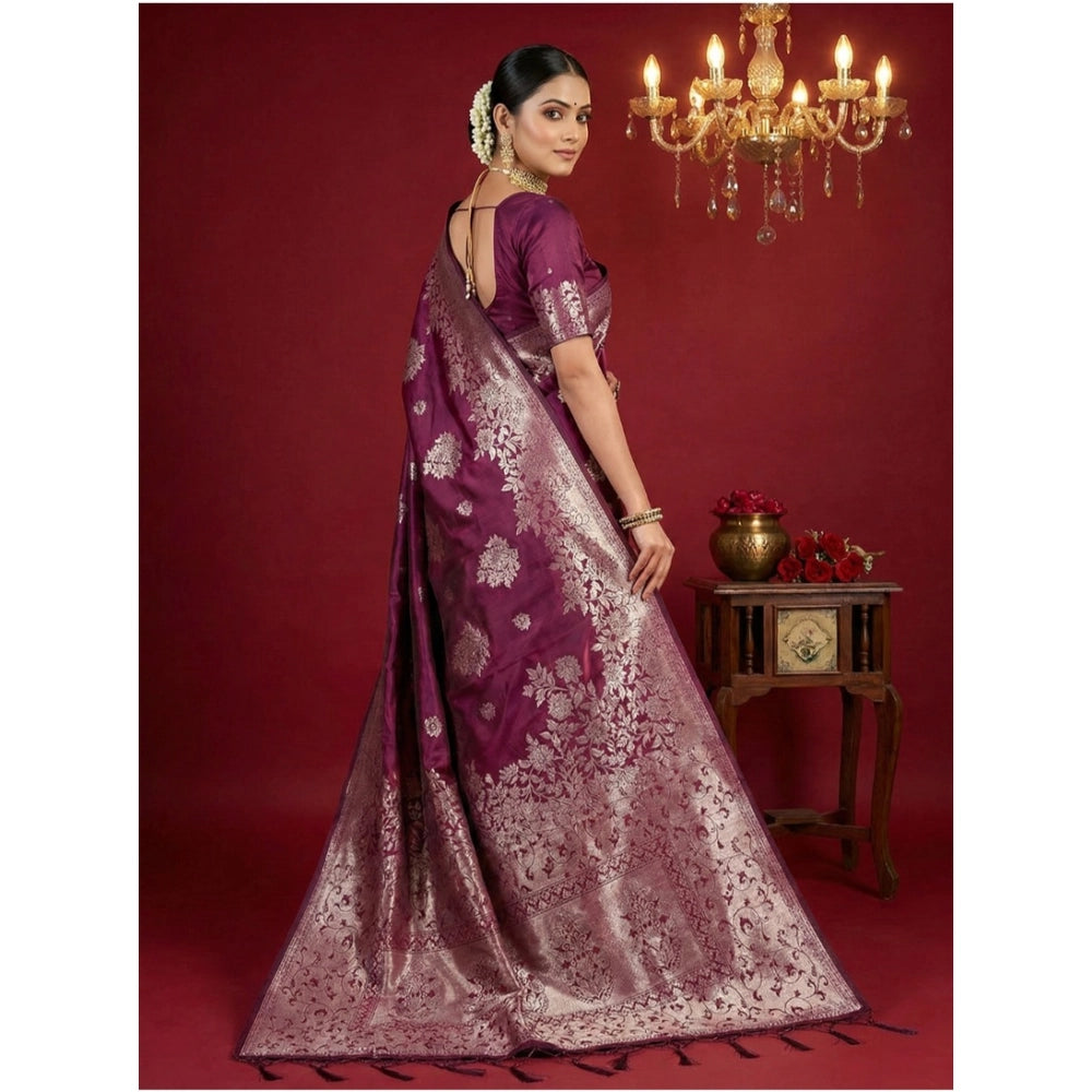 Seduva Women's Silk Blend Printed Saree With Unstitched Blouse 5.5Mtr (Purple)