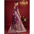 Seduva Women's Silk Blend Printed Saree With Unstitched Blouse 5.5Mtr (Purple)