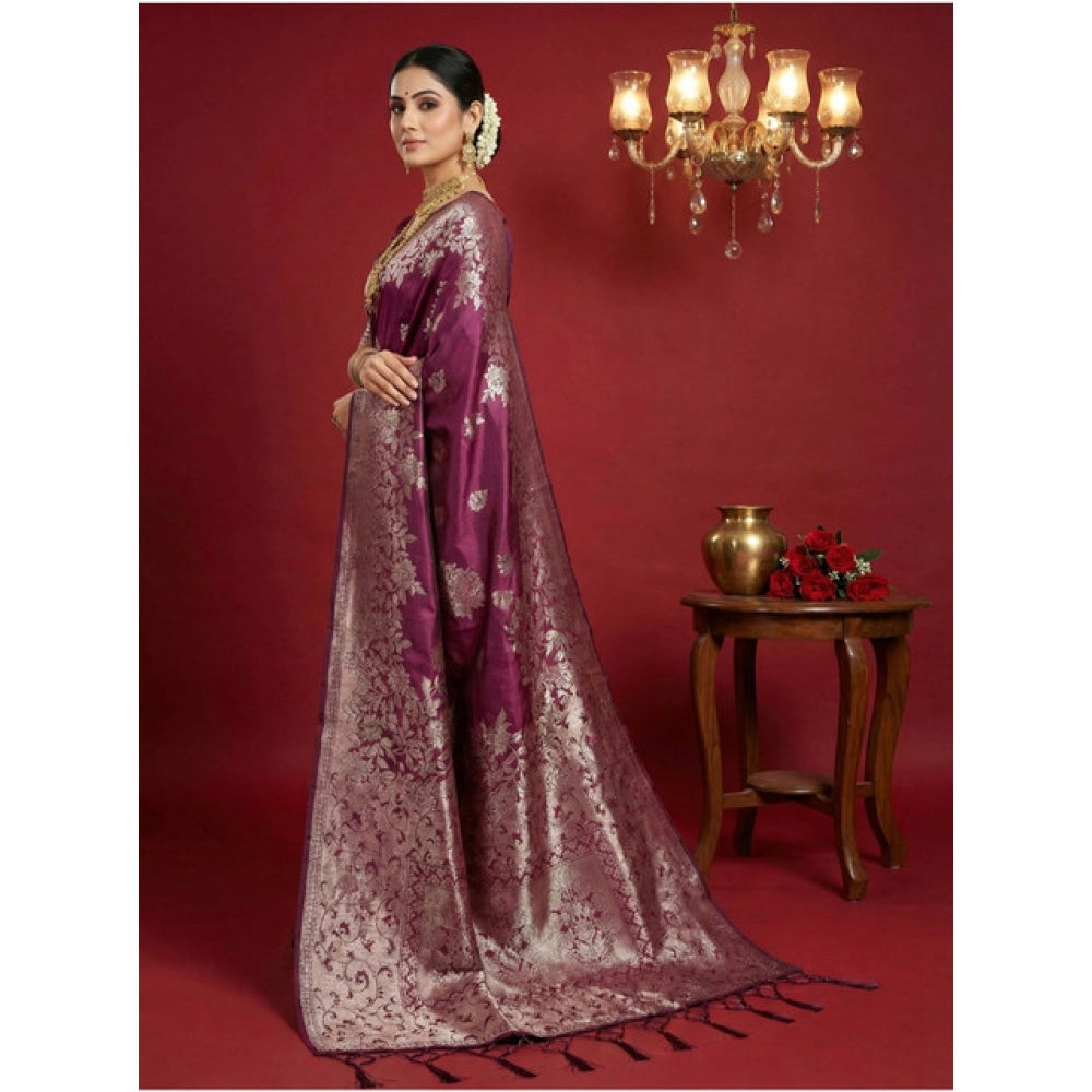 Seduva Women's Silk Blend Printed Saree With Unstitched Blouse 5.5Mtr (Purple)
