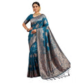 Seduva Women's Silk Blend Printed Saree With Unstitched Blouse 5.5Mtr (Teal Blue)