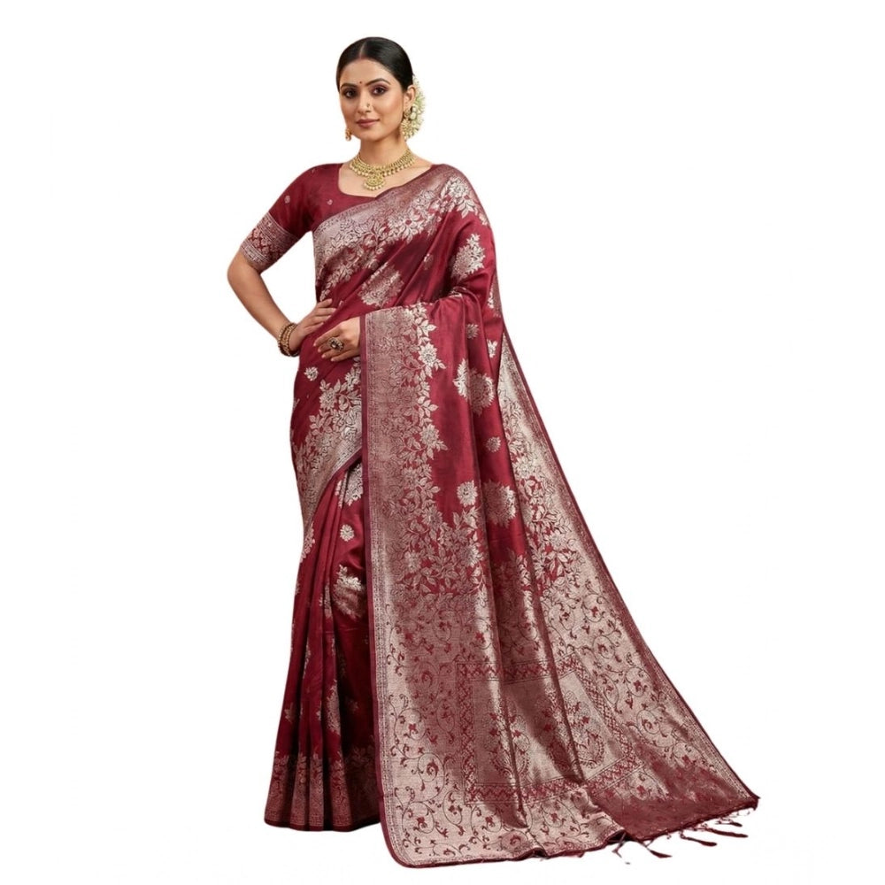 Seduva Women's Silk Blend Printed Saree With Unstitched Blouse 5.5Mtr (Maroon)