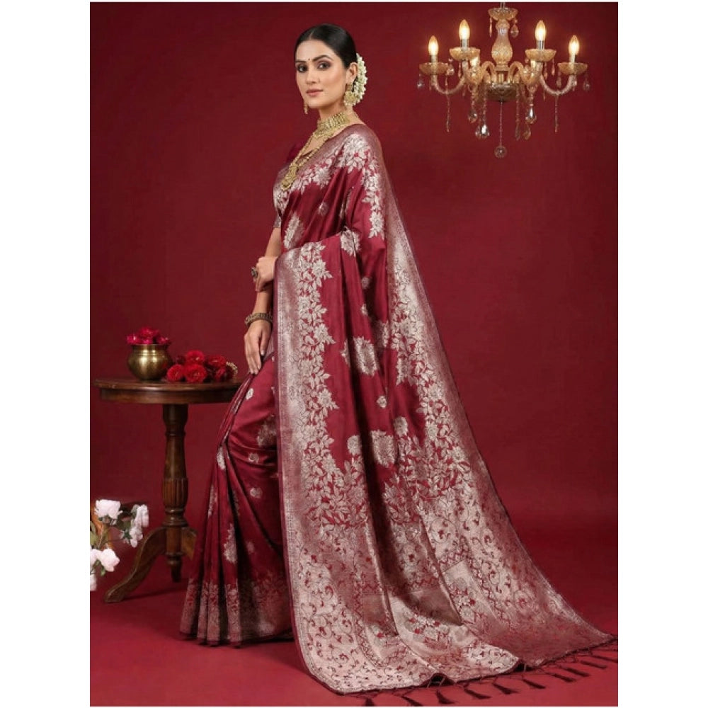 Seduva Women's Silk Blend Printed Saree With Unstitched Blouse 5.5Mtr (Maroon)
