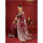 Seduva Women's Silk Blend Printed Saree With Unstitched Blouse 5.5Mtr (Maroon)