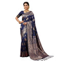 Seduva Women's Silk Blend Printed Saree With Unstitched Blouse 5.5Mtr (Navy Blue)