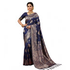 Seduva Women's Silk Blend Printed Saree With Unstitched Blouse 5.5Mtr (Navy Blue)
