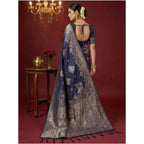 Seduva Women's Silk Blend Printed Saree With Unstitched Blouse 5.5Mtr (Navy Blue)