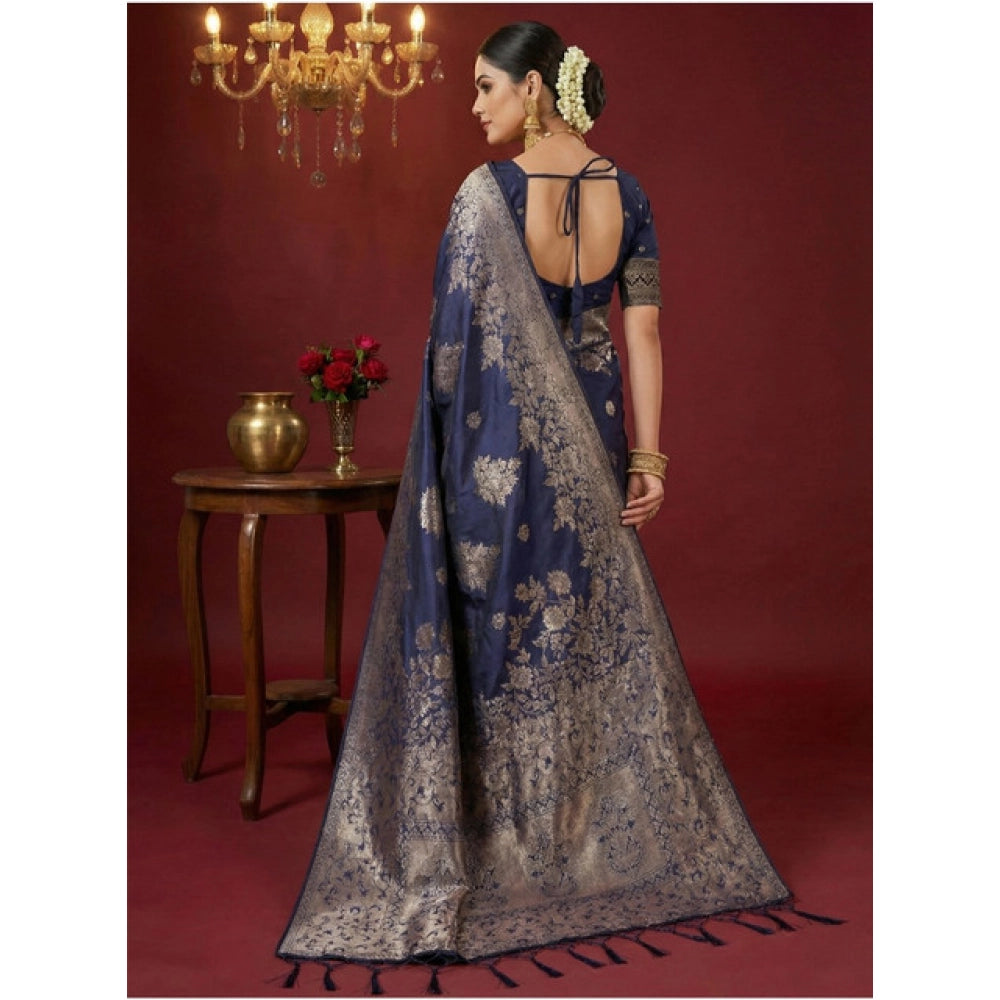 Seduva Women's Silk Blend Printed Saree With Unstitched Blouse 5.5Mtr (Navy Blue)