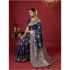 Seduva Women's Silk Blend Printed Saree With Unstitched Blouse 5.5Mtr (Navy Blue)