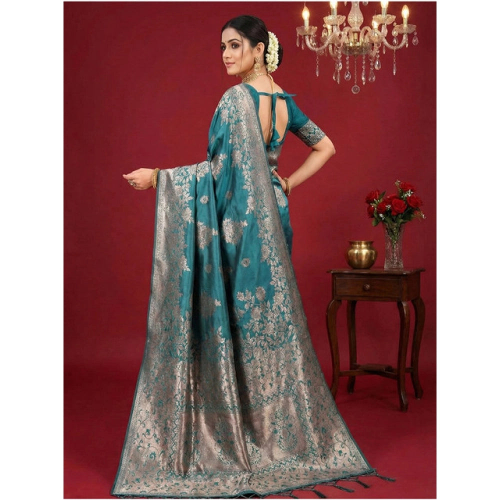 Seduva Women's Silk Blend Printed Saree With Unstitched Blouse 5.5Mtr (Sea Green)
