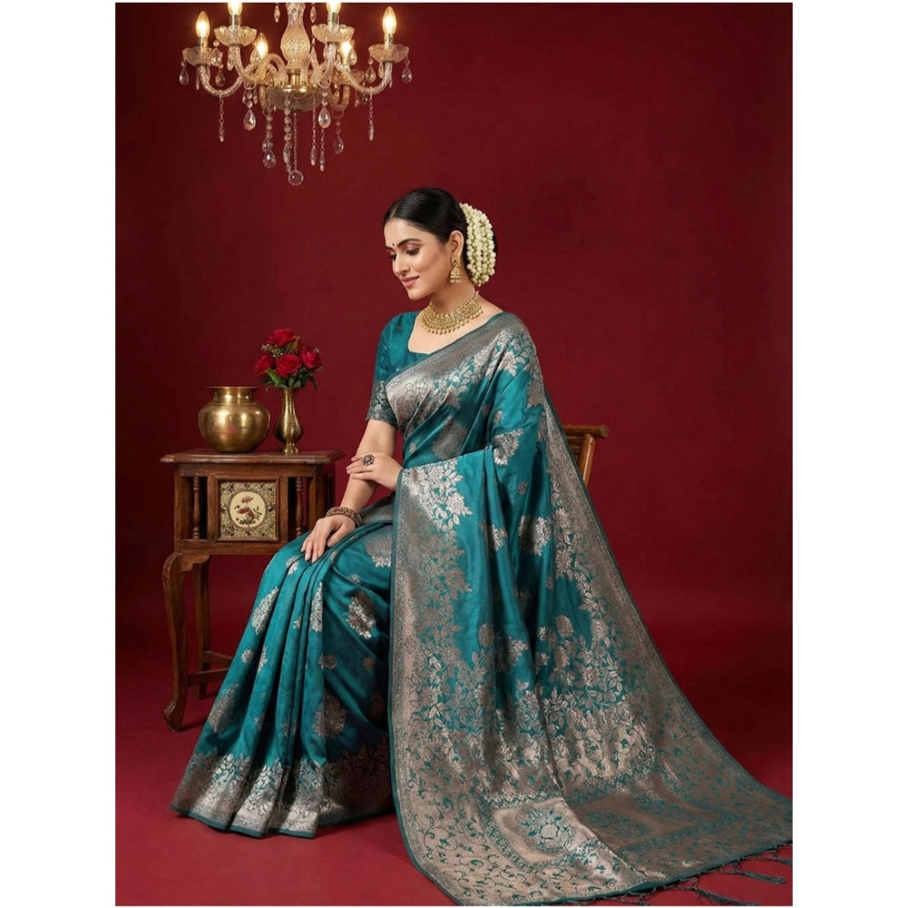 Seduva Women's Silk Blend Printed Saree With Unstitched Blouse 5.5Mtr (Sea Green)