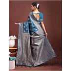 Seduva Women's Banarasi Silk Printed Saree With Unstitched Blouse 5.5Mtr (Teal Blue)