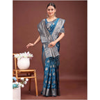 Seduva Women's Banarasi Silk Printed Saree With Unstitched Blouse 5.5Mtr (Teal Blue)