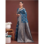 Seduva Women's Banarasi Silk Printed Saree With Unstitched Blouse 5.5Mtr (Teal Blue)