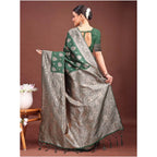 Seduva Women's Banarasi Silk Printed Saree With Unstitched Blouse 5.5Mtr (Dark Green)