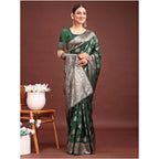 Seduva Women's Banarasi Silk Printed Saree With Unstitched Blouse 5.5Mtr (Dark Green)