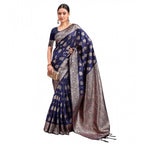 Seduva Women's Banarasi Silk Printed Saree With Unstitched Blouse 5.5Mtr (Navy Blue)