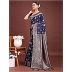 Seduva Women's Banarasi Silk Printed Saree With Unstitched Blouse 5.5Mtr (Navy Blue)