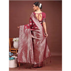 Seduva Women's Banarasi Silk Printed Saree With Unstitched Blouse 5.5Mtr (Maroon)