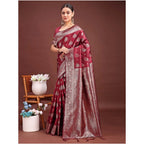 Seduva Women's Banarasi Silk Printed Saree With Unstitched Blouse 5.5Mtr (Maroon)