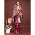 Seduva Women's Banarasi Silk Printed Saree With Unstitched Blouse 5.5Mtr (Maroon)