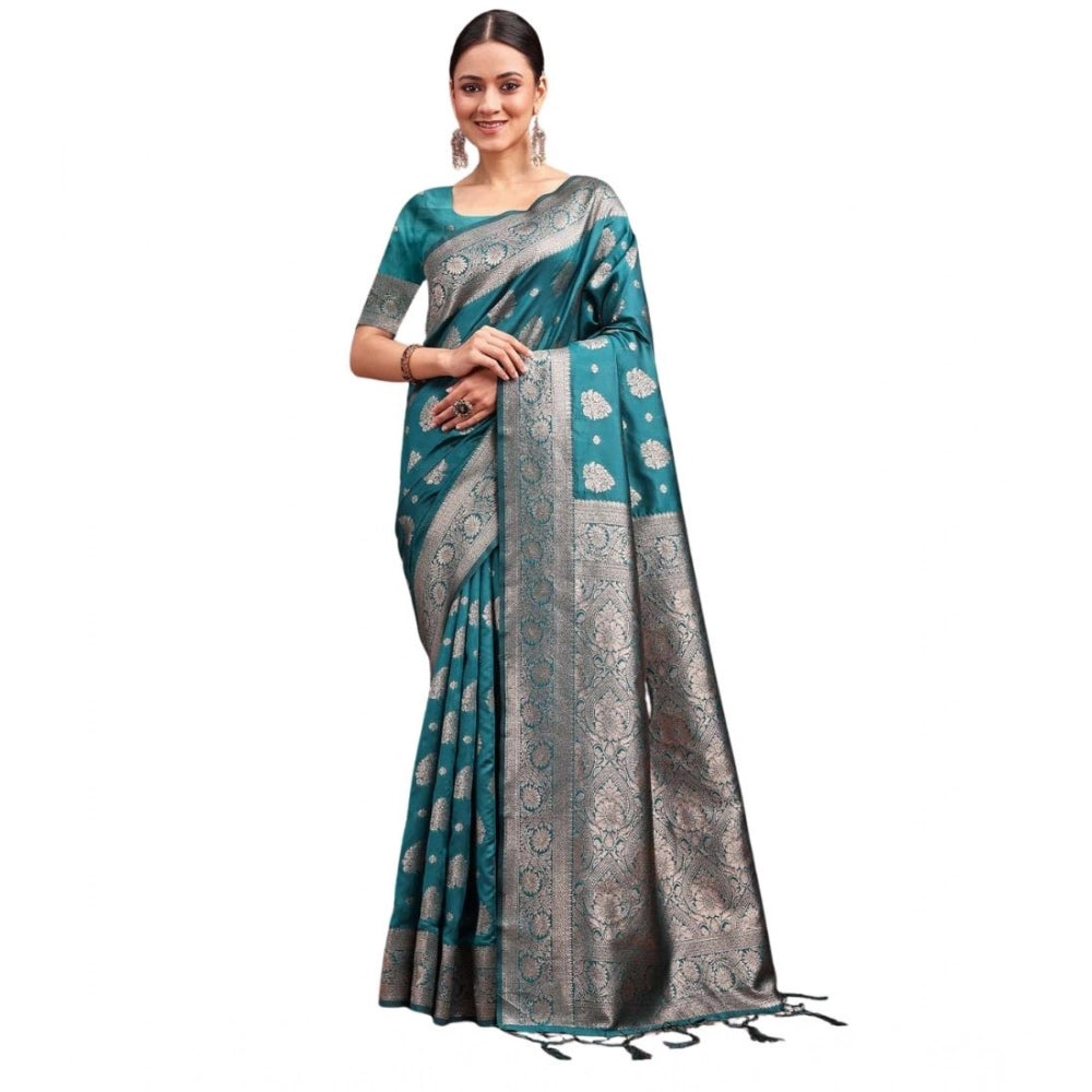 Seduva Women's Banarasi Silk Printed Saree With Unstitched Blouse 5.5Mtr (Sea Green)