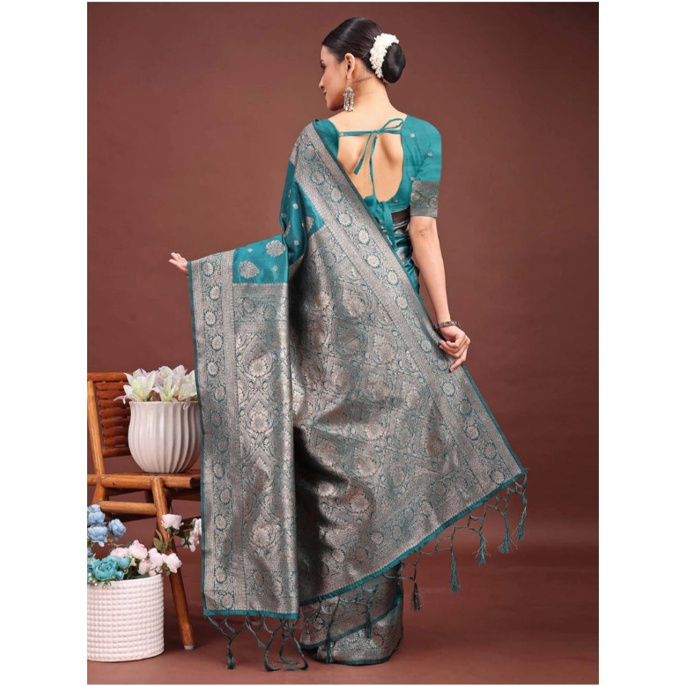 Seduva Women's Banarasi Silk Printed Saree With Unstitched Blouse 5.5Mtr (Sea Green)