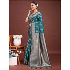 Seduva Women's Banarasi Silk Printed Saree With Unstitched Blouse 5.5Mtr (Sea Green)