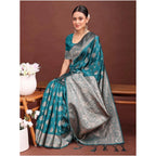 Seduva Women's Banarasi Silk Printed Saree With Unstitched Blouse 5.5Mtr (Sea Green)