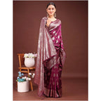 Seduva Women's Banarasi Silk Printed Saree With Unstitched Blouse 5.5Mtr (Purple)