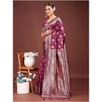 Seduva Women's Banarasi Silk Printed Saree With Unstitched Blouse 5.5Mtr (Purple)