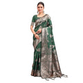 Seduva Women's Banarasi Silk Printed Saree With Unstitched Blouse 5.5Mtr (Dark Green)