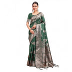 Seduva Women's Banarasi Silk Printed Saree With Unstitched Blouse 5.5Mtr (Dark Green)