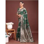 Seduva Women's Banarasi Silk Printed Saree With Unstitched Blouse 5.5Mtr (Dark Green)