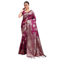 Seduva Women's Banarasi Silk Printed Saree With Unstitched Blouse 5.5Mtr (Purple)