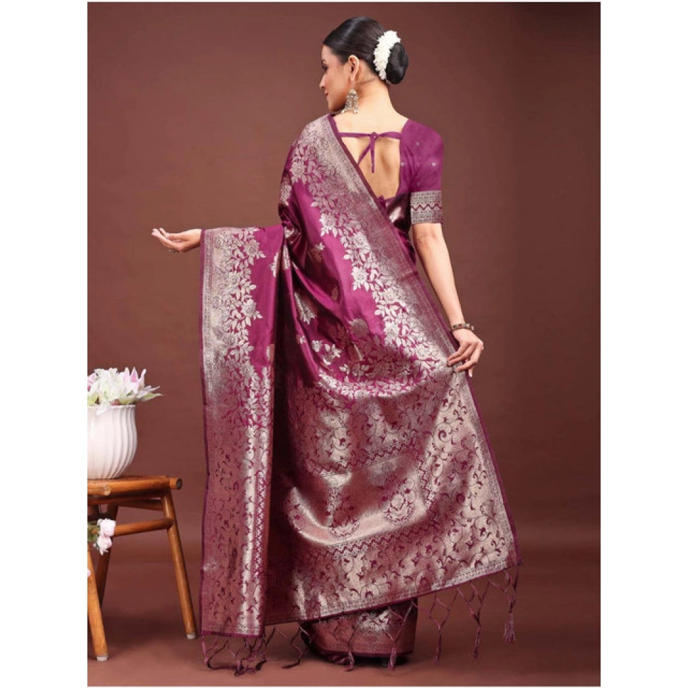 Seduva Women's Banarasi Silk Printed Saree With Unstitched Blouse 5.5Mtr (Purple)