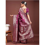Seduva Women's Banarasi Silk Printed Saree With Unstitched Blouse 5.5Mtr (Purple)