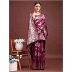 Seduva Women's Banarasi Silk Printed Saree With Unstitched Blouse 5.5Mtr (Purple)