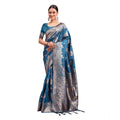Seduva Women's Banarasi Silk Printed Saree With Unstitched Blouse 5.5Mtr (Teal Blue)