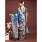 Seduva Women's Banarasi Silk Printed Saree With Unstitched Blouse 5.5Mtr (Teal Blue)